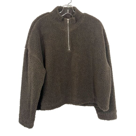 LNA Clothing Brown Sherpa Quarter Zip Sweater Sweatshirt Long Sleeve Size Large - Picture 1 of 7